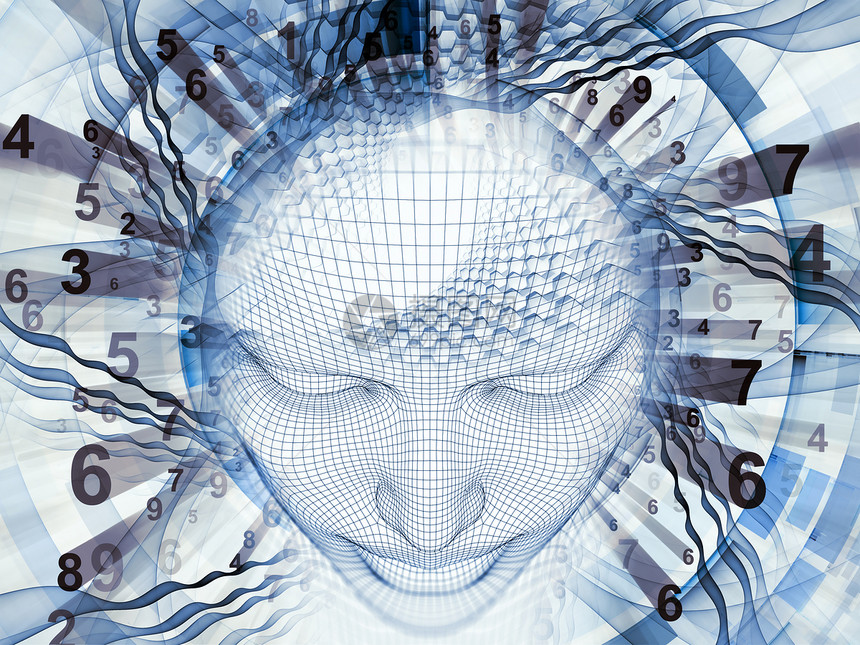 三维渲染心场系列由丝网人模型分形图案成的人工智能科学技术学科的艺术抽象图片