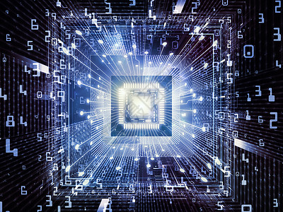 作文中央处理器计算机系列以分形环境为视角的CPU三维插图,计算机科学数字世界虚拟现实现代技术相关项目的背景设计图片