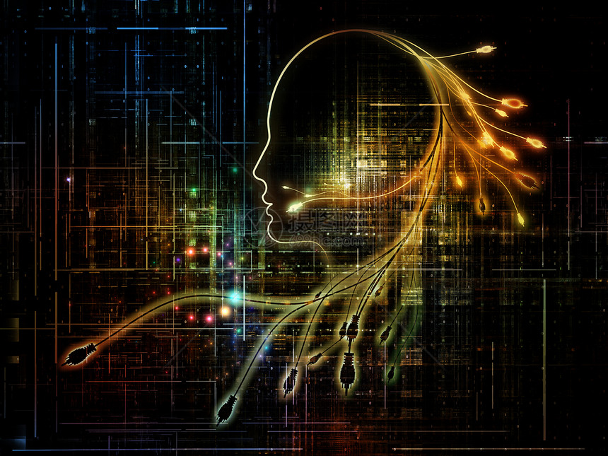 人工智能系列关于思维逻辑计算机未来技术的人类概况连接器技术纹理的排列图片