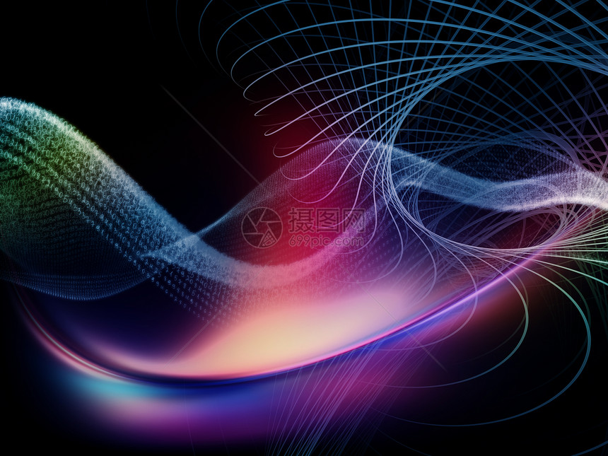 系列技术技术科学计算机信息世界的上,由波浪网格灯光成的艺术抽象图片