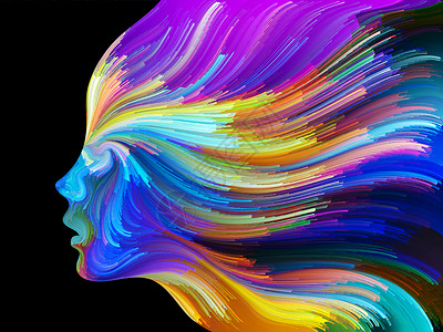 脸的轮廓彩色系列的脸由人体轮廓彩色线条成的背景,适用于创意内部世界人艺术灵魂等项目背景