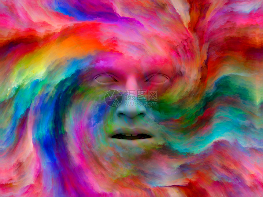 心灵雾系列用分形颜料绘制人类头部的三维插图,适用于内心世界梦想情感创造力想象力人类心灵的项目图片