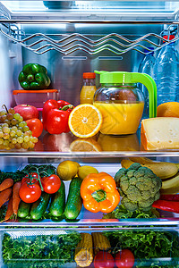 打开装满食物的冰箱健康的食物背景图片
