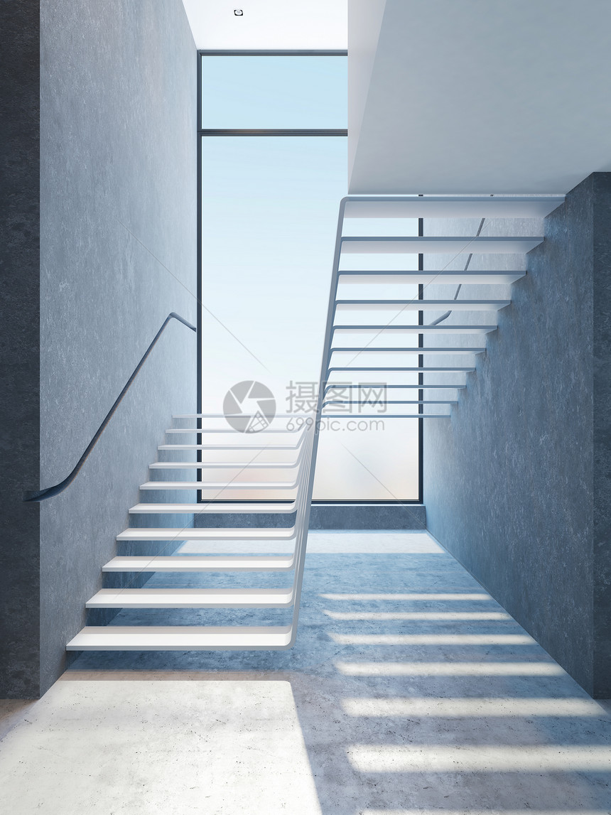 顶层现代楼梯,三维渲染图片