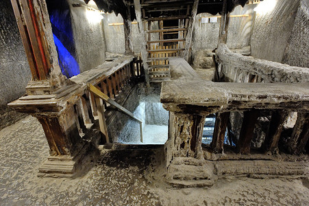 真人密室盐矿的内部楼梯背景