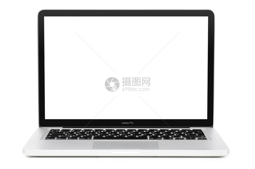 现代笔记本电脑,空白屏幕隔离白色背景上现代笔记本电脑图片