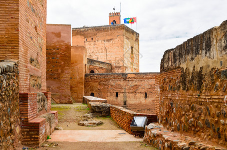 阿尔罕布拉要塞日景,格拉纳达,埃斯帕纳阿尔罕布拉堡垒墙日景,西牙图片