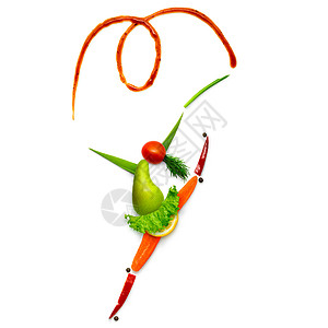 创造的食物,体操运动员由蔬菜水果分离白色图片