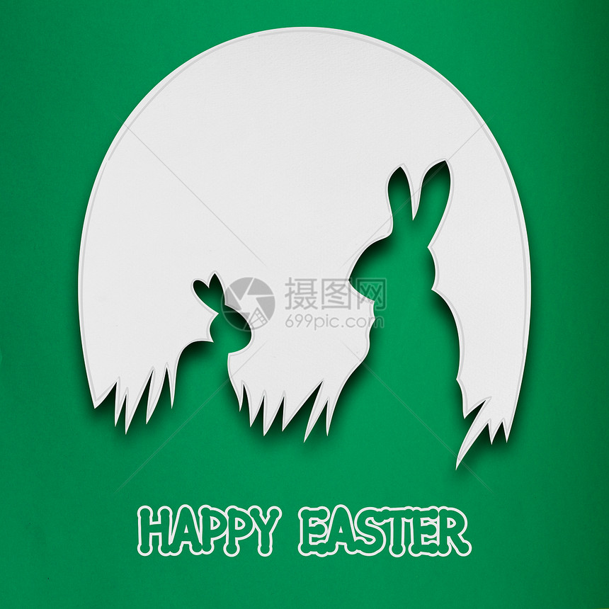 创意复活节照片,两只兔子个鸡蛋由纸绿色背景图片