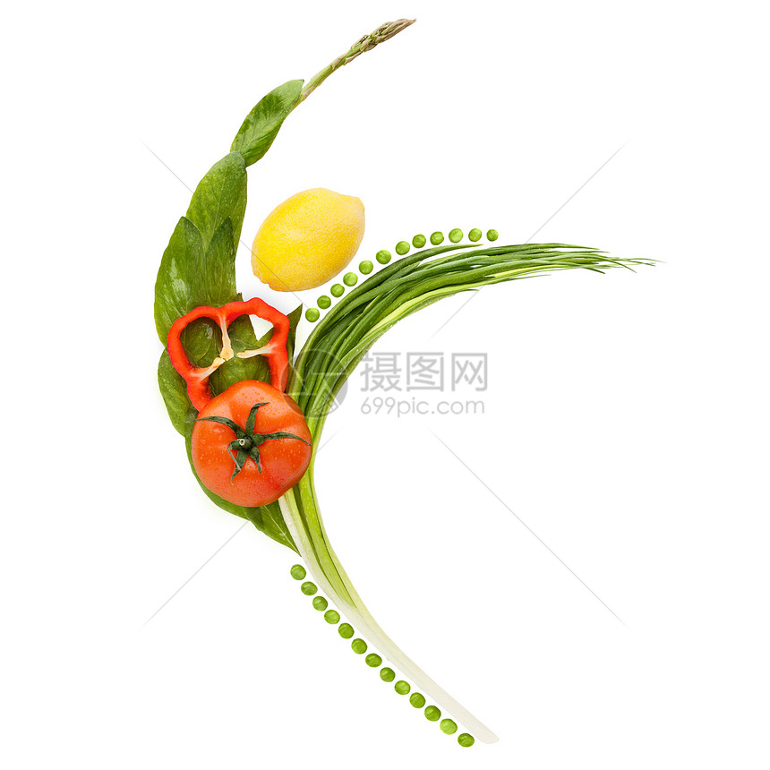 蔬菜水果排列成个快乐的苗条芭蕾舞的形状图片
