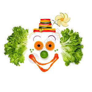 由蔬菜酱汁制成的快乐小丑的肖像图片