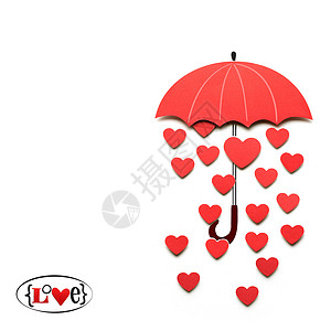创意情人节照片纸伞与心雨下白色背景图片