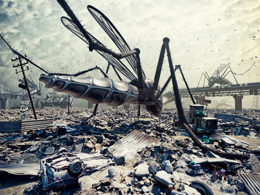 巨大的昆虫摧毁了这座城市三维图片