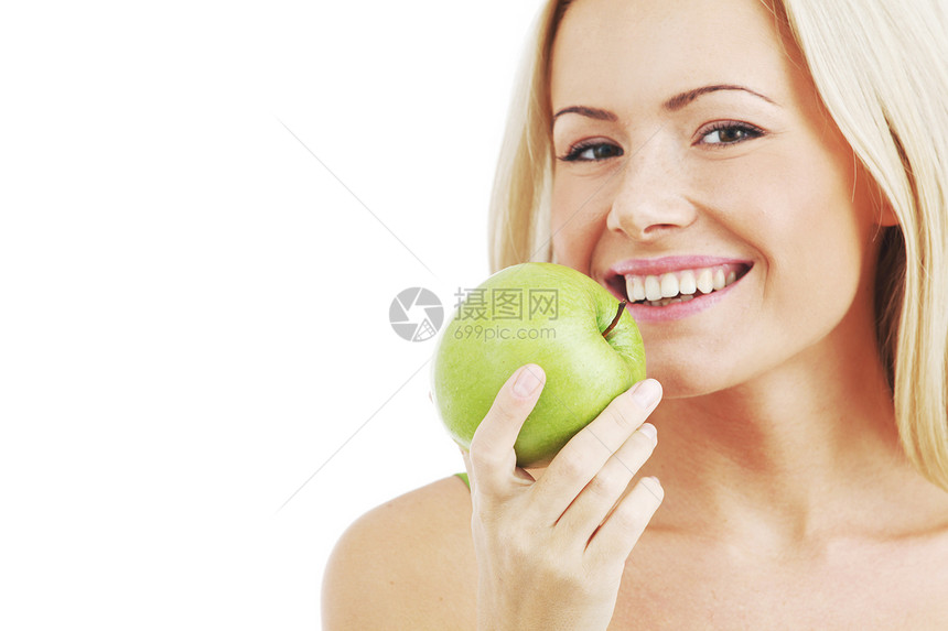 金发女人吃白色的绿苹果女人吃绿苹果图片