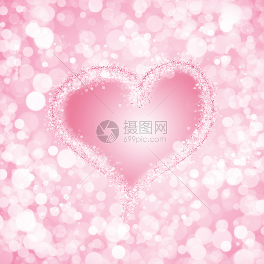 粉红色的心脏背景粉红色发光的Bokeh心脏背景情人节图片