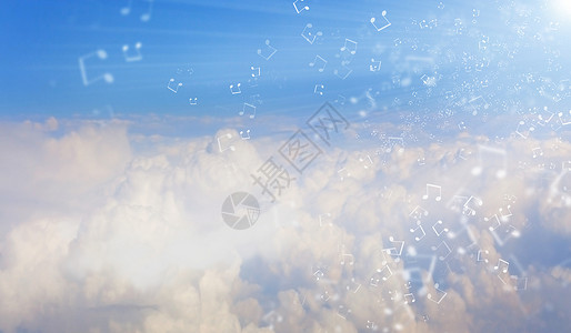 蓝色音符云景背景图像与云景音乐音符背景