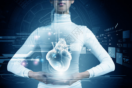 医学创新技术特写轻女的身体心脏的数字图像图片