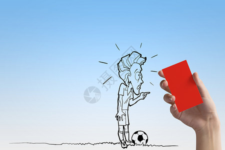 足球运动员卡通罚款卡足球运动员人手的漫画红牌背景
