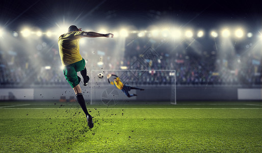 为梦想而战字体设计热足球时刻体育场球场的足球运动员为球而战背景