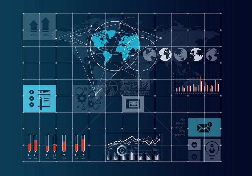 全球网络业务虚拟背景与图表图片