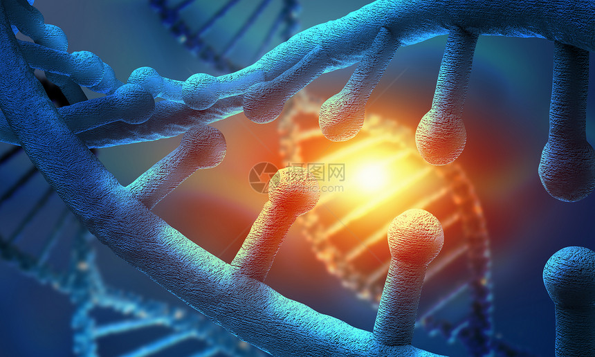 DNA分子图像蓝色背景下DNA分子的生物化学科学图片