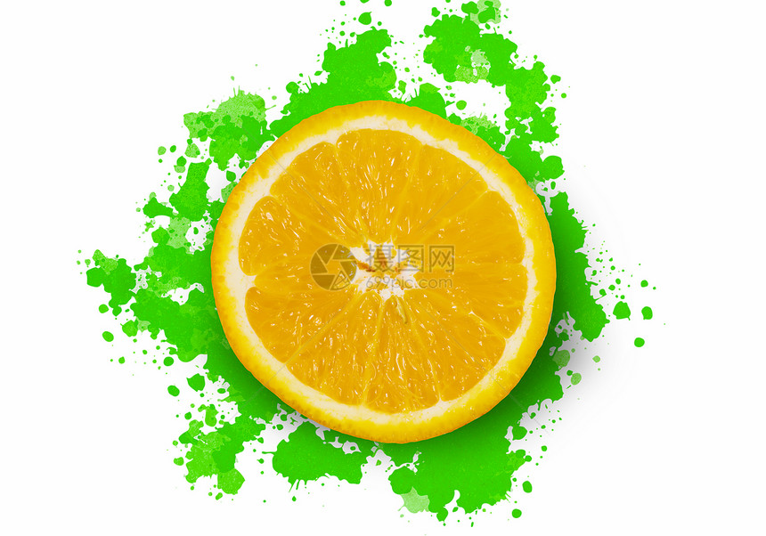清爽的果汁白色背景上半的新鲜橙色图片
