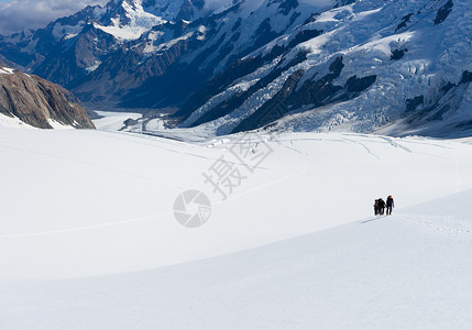 新西兰群人新西兰阿尔卑斯山的雪中行走背景图片
