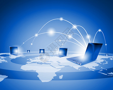 全球网络笔记本电脑抗全球蓝色插图全球化背景图片