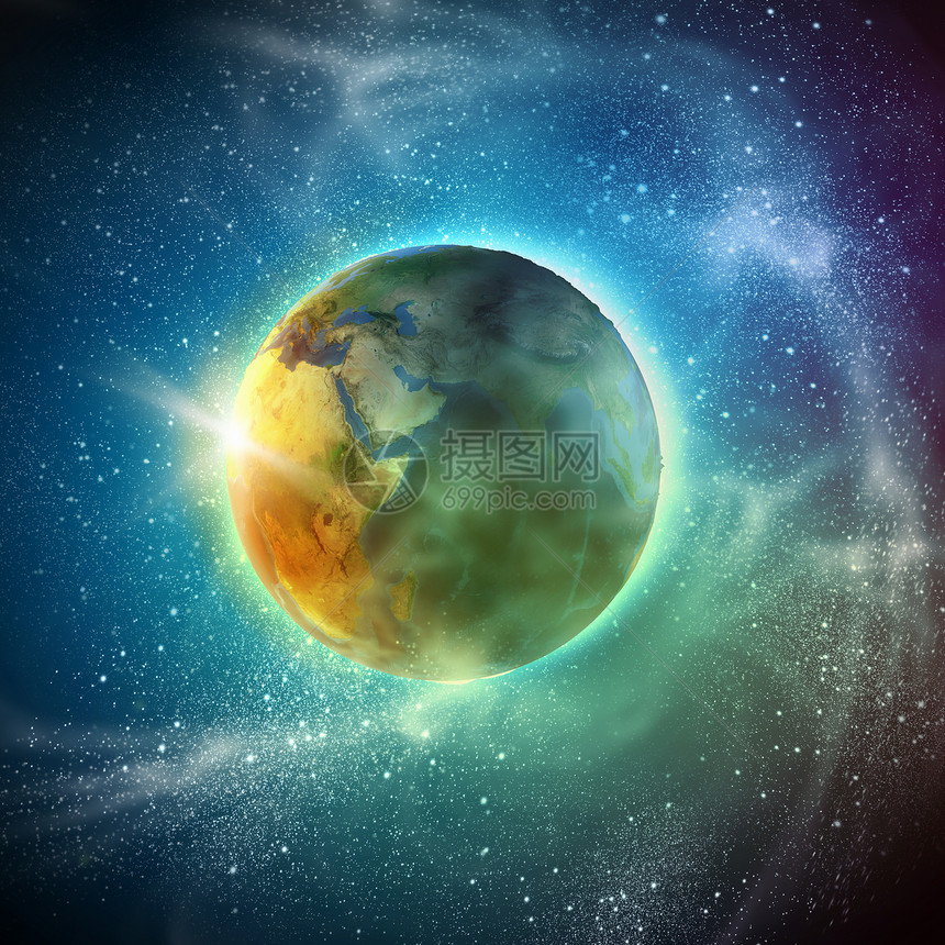 日出还日落太阳射线中的地球行星这幅图像的元素由美国宇航局提供的图片