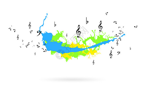 音乐背景图像与彩色飞溅音乐标志背景图片