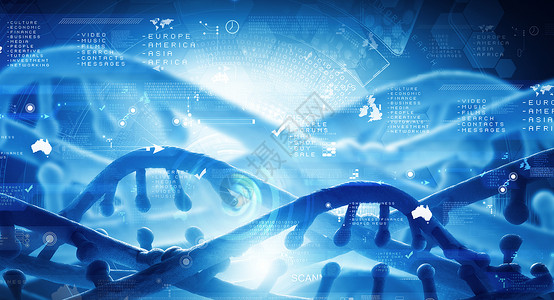 螺旋线DNA分子数字蓝色图像的DNA分子技术背景