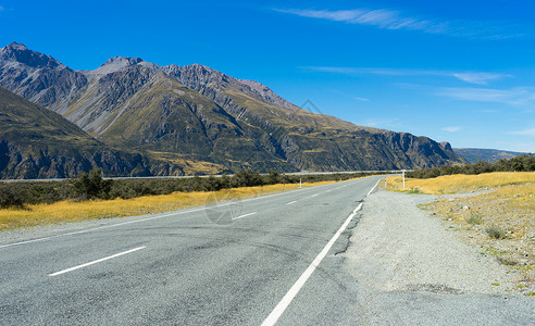 遥远乡村道路风景如画新西兰阿尔卑斯山道路的自然景观背景