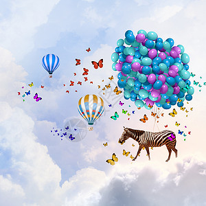 会飞的动物会飞的斑马斑马空中飞行的幻想图像背景