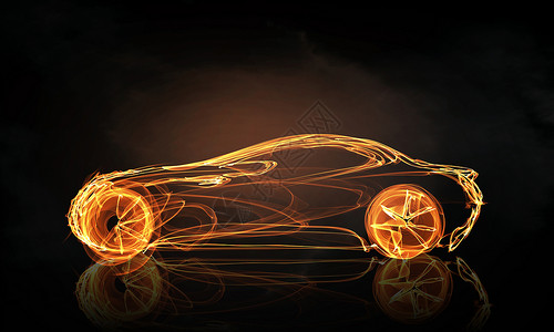 汽车灯光符号发光的抽象汽车轮廓轮廓黑暗的背景背景图片