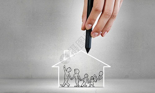 密切人类手绘幸福家庭房地产你梦想的房子背景图片