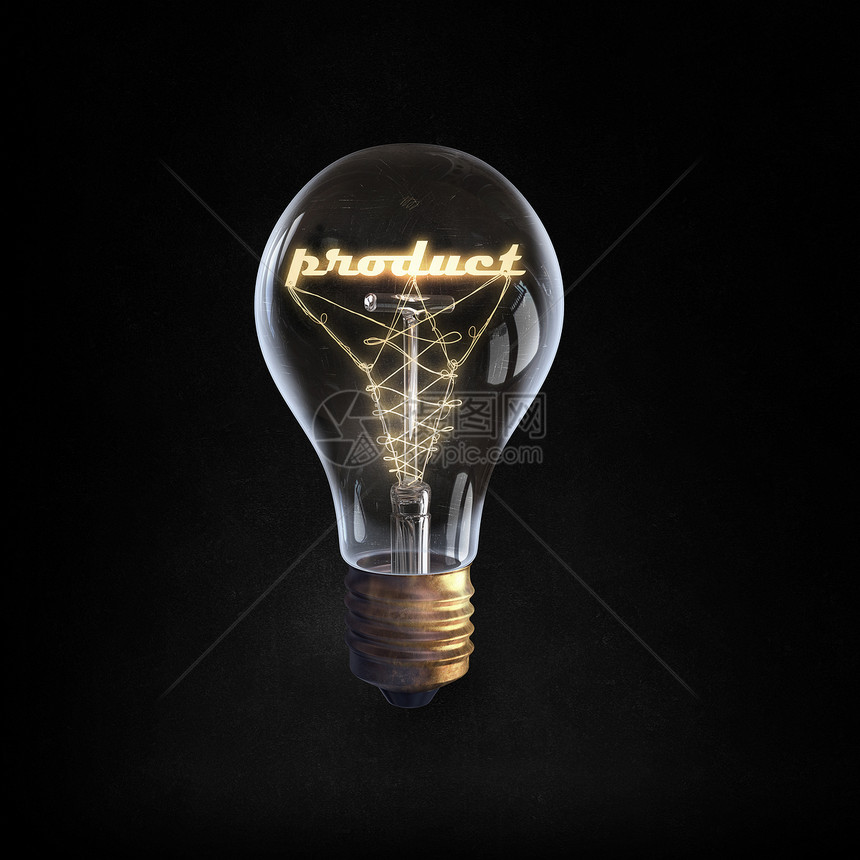 商业的想法发光璃灯泡与文字产品图片