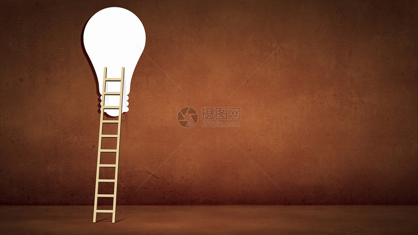 领导理念图像与梯子灯泡绿色背景图片