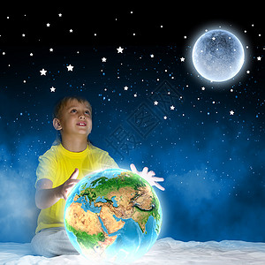 晚上梦可爱的男孩坐床上梦这幅图像的元素由美国宇航局提供的图片