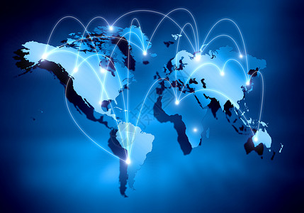 全球互动媒体蓝色背景图像与世界图片