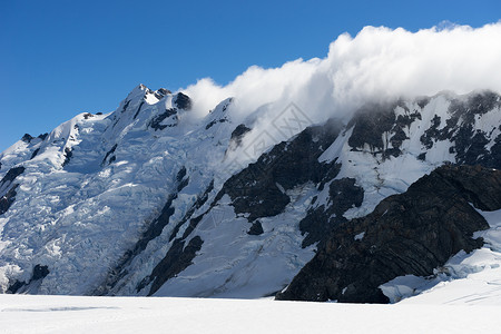 雪山山景雪,蓝天清澈图片