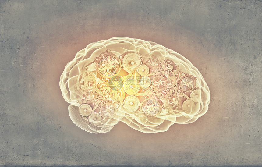 人类的大脑水泥背景下齿轮齿轮的人脑图片