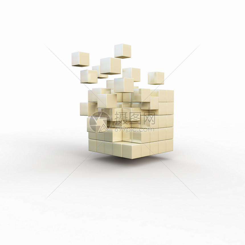 高科技立方体未来主义的与解体立方体白色背景图片