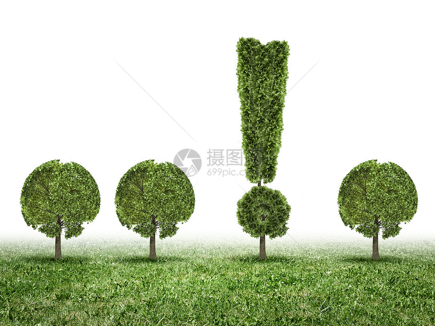 环境问题绿色植物的形象,形状像感叹号图片