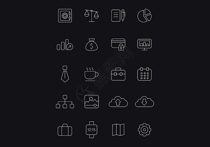 图标样本黑色背景上的白色界图标图片