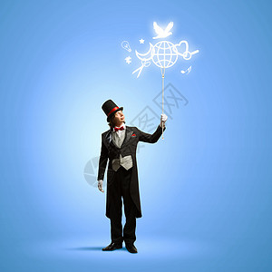 地球仪的魔术师戴着帽子的魔术师的形象生态图片