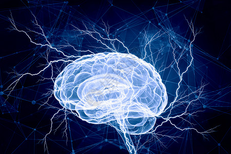 互联网大脑数字人脑蓝色数字背景下人脑的人类智能背景
