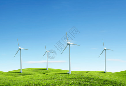 现代白色风力涡轮机替代能源生产能源的风车图片
