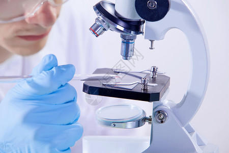 人类科学家用显微镜实验室工作的人类科学家的形象图片