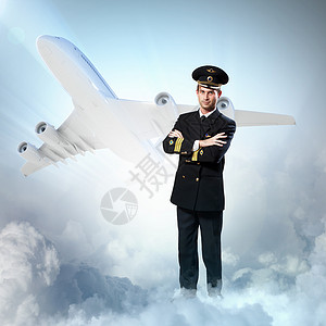 男飞行员的形象男飞行员的图像与飞机背景图片