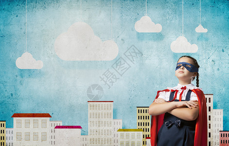 超级小子穿着超级英雄服装的学龄女孩图片